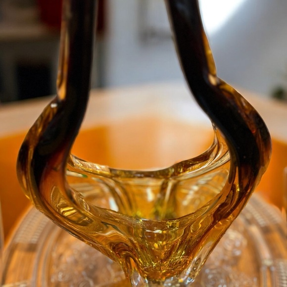 Vintage Amber Murano Style Basket Bowl Hand Blown Decorative Chalet - Picture 5 of 8